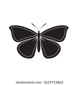 Elegant Black Butterfly Silhouette Illustration with Detailed Wings and Antennae Design