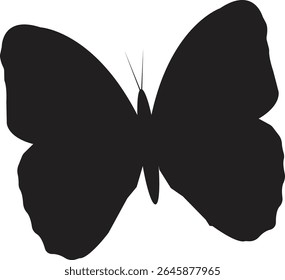 Silhueta borboleta preta elegante isolado em um fundo branco. Design simples e minimalista, perfeito para logotipos, tatuagens, temas naturais ou elementos gráficos decorativos