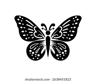 Elegant Black Butterfly Silhouette on white background