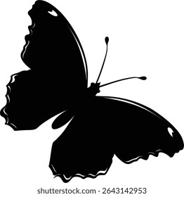 Elegant black butterfly silhouette on a white background. Perfect for design elements, logos, or vector illustrations. Clean and simple.