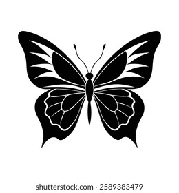 Elegant Black Butterfly Silhouette Outline for Graphic Design