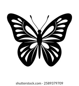 Elegant Black Butterfly Silhouette Vector with Abstract Icon Design