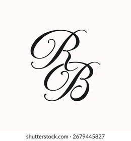 Elegant black calligraphic initials R and B intertwined on a light background, forming a stylish monogram.