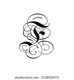 Elegant black calligraphy letter design on white background.