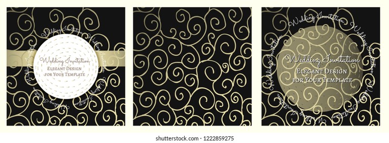 Elegant black cards with golden decorative elements. Set Vector