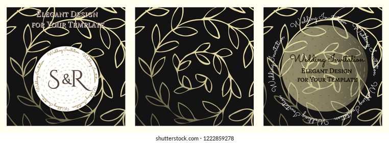 Elegant black cards with golden decorative elements. Set Vector