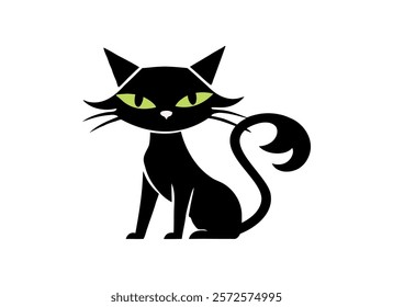  Elegant Black Cat Illustration with Green Eyes