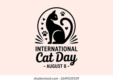 Elegant black cat and moon design in soft theme for august 8 international cat day stylish poster or print