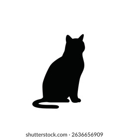 Elegant black cat silhouette sitting profile.