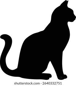 Elegant black cat silhouette sitting 