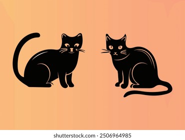  Elegant Black Cat Silhouettes on Warm Gradient Background