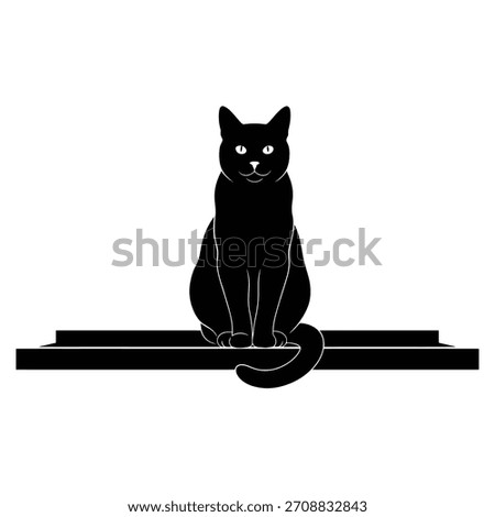 Elegant black cat sitting design, front view graphic.