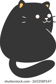 Elegant black cat sitting upright with subtle smile and curled tail, perfect for Halloween themes, pet icons, or modern animal decor.