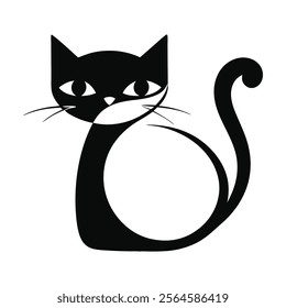 Elegant black cat vector illustration with a minimalistic and abstract design