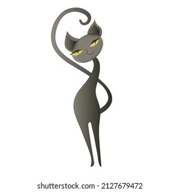 elegant black cat with yellow eyes. Vector graphics.