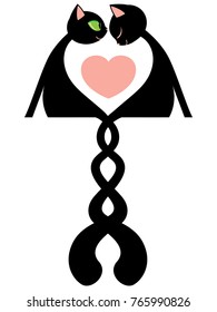 Elegant Black Cats in Love Tail Intertwined Valentines Day Card