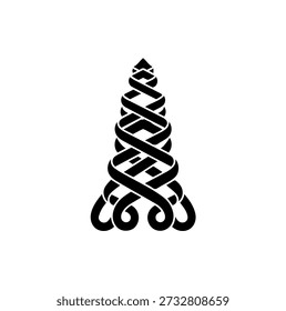 Elegantes keltisches Schwarz-Knotwork-Design, das eine stilisierte abstrakte Säulen- oder Baumform bildet, komplexe, verwobene monochromatische Vektorgrafik für dekorative Kunst und spirituelle Konzepte