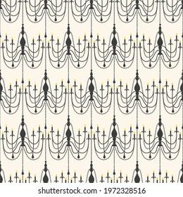 Elegant Black Chandeliers Vector Seamless Pattern