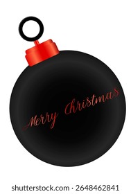 Elegant black Christmas ornament with red “Merry Christmas” cursive text and a red cap. A bold, modern holiday design perfect for greeting cards, festive decor, or seasonal branding.
