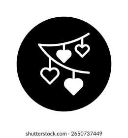 Elegant black circle icon featuring a delicate string of heart pendants symbolizes love and affection