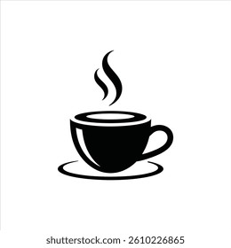 Elegant Black Coffee Cup Silhouette with Steam - Vector Icon