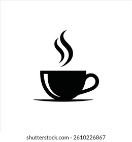 Elegant Black Coffee Cup Silhouette with Steam - Vector Icon