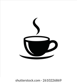 Elegant Black Coffee Cup Silhouette with Steam - Vector Icon