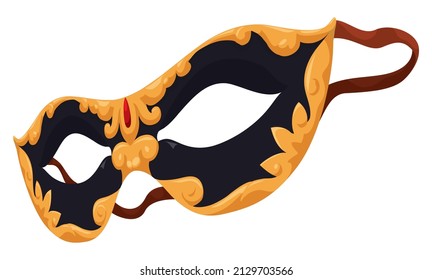 Elegant black Colombina half-mask with golden design, gem and rope for Venice's Carnival.