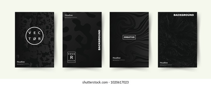 Elegant Black color covers set. Abstract shapes with gradients. Trendy design. Eps10 vector.