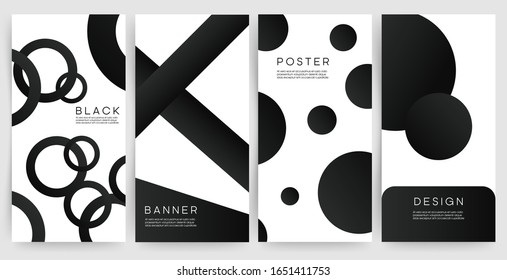 Elegant Black color covers set. Abstract shapes with gradients. Trendy design. Eps10 vector.	