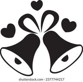 elegant black color wedding bells with hearts isolated and white background