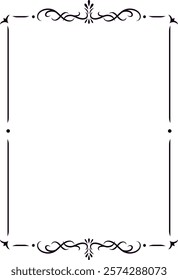 Elegant black decorative border framing empty white space, ideal for invitations, announcements, certificates, diplomas, or other formal documents, featuring floral and swirl elements