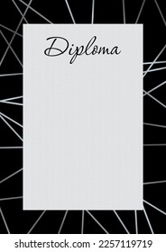 Elegant black Diploma with silver lines in the style of glamorous luxury and wealth. Vertical