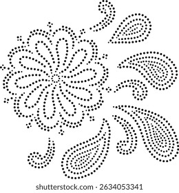Elegant Black Dotted Flower And Leaves Design Pattern. Can be used for fabric, embroidery, cushion, carpet, curtain,card, cover or to create repetitive patterns for wallpaper, gift wrap, fabric etc.