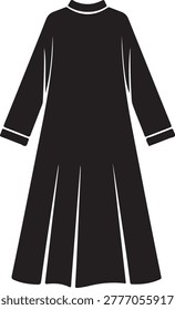 Elegant black dress featuring a high neck, three-quarter sleeves, and flared skirt for a classic and timeless look.