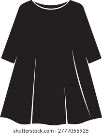 Elegant black dress featuring a relaxed A-line silhouette and three-quarter length sleeves, ideal for formal or casual wear.
