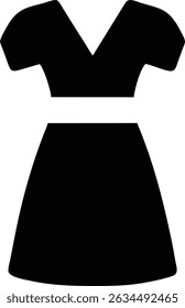 Elegant black dress icon isolated on white background. Vector illustration for fashion, boutique, clothing store, or design project. Copy space available.