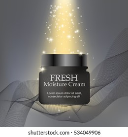 Elegant black face cream bottle, vector illustration. Moisturiser cosmetic elements concept. 