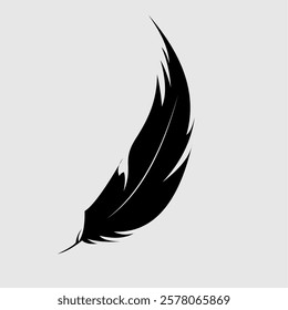 Elegant black feather silhouette with a sharp, artistic design. Perfect for tattoo art, nature themes, writing symbols, and boho aesthetics