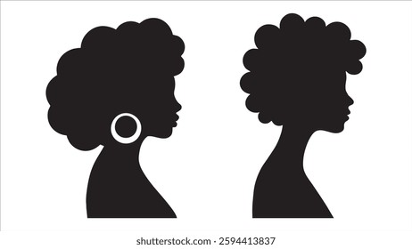 Elegant Black Female Silhouettes, Afro Hairstyles, Profile View