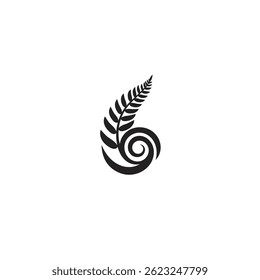 Elegant Black Fern Frond Combined With Swirling Element Creative Vector Design