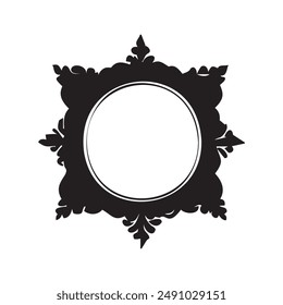 Elegant Black Floral Circular Frame on White Background for Vintage and Ornate Design Projects