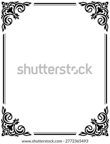 Elegant Black Floral Corner Border and Minimalist Vertical Frame Template