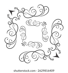 Elegant black floral frame ornaments and decorative borders of collection