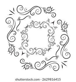 Elegant black floral frame ornaments and decorative borders of collection