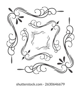 Elegant black floral frame ornaments and decorative borders of collection