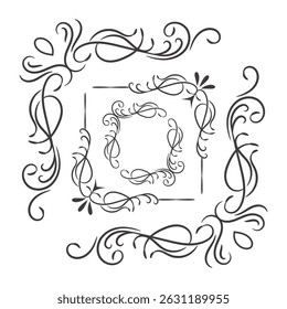 Elegant black floral frame ornaments and decorative borders of collection