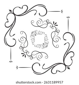 Elegant black floral frame ornaments and decorative borders of collection