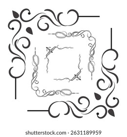 Elegant black floral frame ornaments and decorative borders of collection
