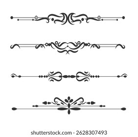 Elegant black floral ornaments and decorative borders of collection